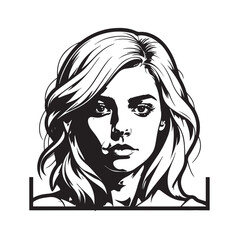 Black and white close up illustration of a beautiful woman face minimalist elegant line art drawing