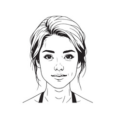 Black and white close up illustration of a beautiful woman face minimalist elegant line art drawing