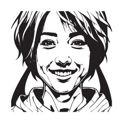 Black and white close up illustration of a beautiful woman face minimalist elegant line art drawing