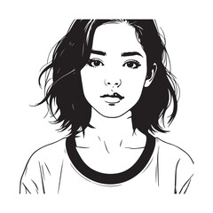 Black and white close up illustration of a beautiful woman face minimalist elegant line art drawing