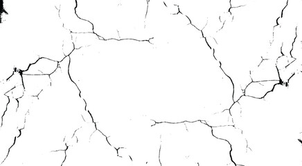 Texture soil dry crack background pattern. Black grunge effect on white background. 