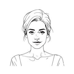 Black and white close up illustration of a beautiful woman face minimalist elegant line art drawing