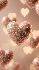 Fototapeta premium Floating Glitter Heart On Warm Bokeh Background