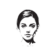 Black and white close up illustration of a beautiful woman face minimalist elegant line art drawing