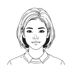 Black and white close up illustration of a beautiful woman face minimalist elegant line art drawing