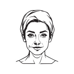 Black and white close up illustration of a beautiful woman face minimalist elegant line art drawing