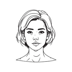 Black and white close up illustration of a beautiful woman face minimalist elegant line art drawing