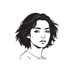 Black and white close up illustration of a beautiful woman face minimalist elegant line art drawing