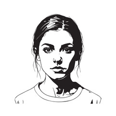 Black and white close up illustration of a beautiful woman face minimalist elegant line art drawing