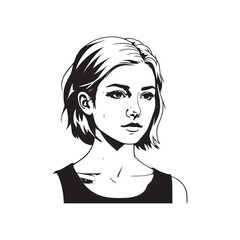 Black and white close up illustration of a beautiful woman face minimalist elegant line art drawing