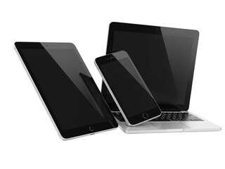 Modern digital devices showcase smartphone tablet laptop display technology isolated on transparent background