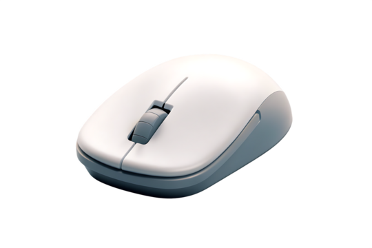 White computer mouse with gray scroll wheel isolated on a transparent background 1 - Powered by Adobe