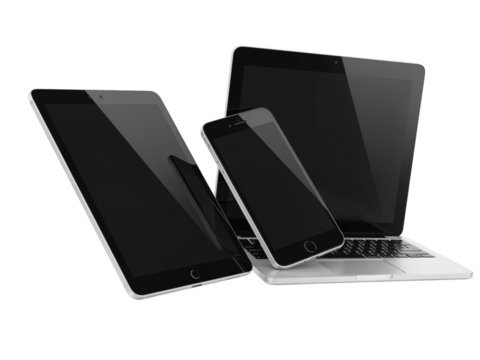 Modern digital devices showcase smartphone tablet laptop display technology isolated on transparent background