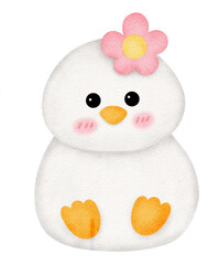 A white bird with a pink flower on its head