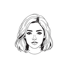 Black and white close up illustration of a beautiful woman face minimalist elegant line art drawing