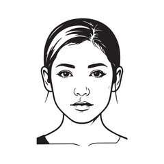 Black and white close up illustration of a beautiful woman face minimalist elegant line art drawing