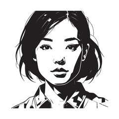 Black and white close up illustration of a beautiful woman face minimalist elegant line art drawing