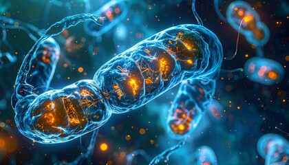 Obraz premium Realistic Microscopic Visualization of Mitochondria Generating Energy via ATP