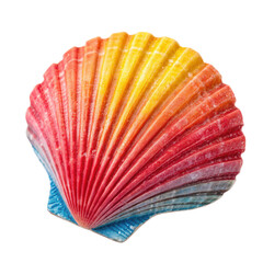 Colorful shell with transparent background showcases vibrant hues of red, orange, and blue, evoking sense of beach tranquility