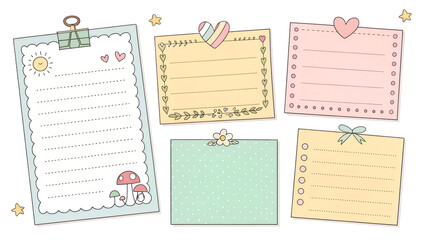 Pastel Sticky Note Elements PNG &ndash; Hand-Drawn Memo Style Decorative Notes with Transparent Background
