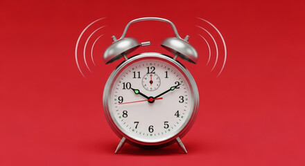 Alarm clock ringing on a red background