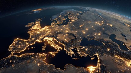 europe at night city lights glow