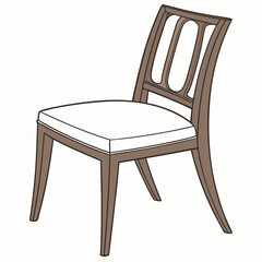 Brown wooden chair with backrest and soft beige seat. Furniture for dining room. Flat vector design