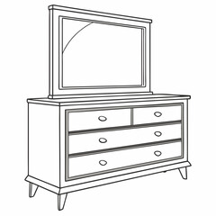 Classic wooden dresser with mirror in flat design, home decor
