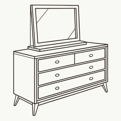 Classic wooden dresser with mirror in flat design, home decor