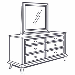 Classic wooden dresser with mirror in flat design, home decor
