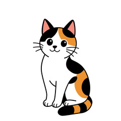 Cute fat domestic cat sitting and enjoying life. Flat vector linear illustration isolated on white background