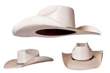 cowboy style hat straw hat with black ribbon isolated on white background, straw hat for women and...