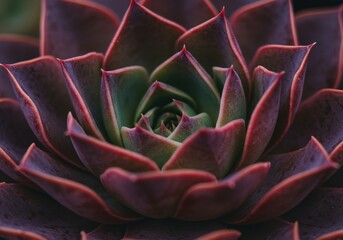 A close up of a succulent plant with purple leaves