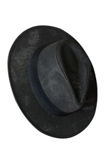 cowboy style hat straw hat with black ribbon isolated on white background, straw hat for women and men head protection