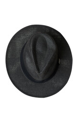 cowboy style hat straw hat with black ribbon isolated on white background, straw hat for women and men head protection