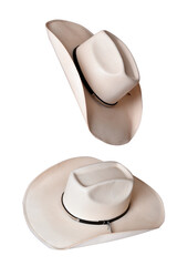 cowboy style hat straw hat with black ribbon isolated on white background, straw hat for women and men head protection