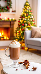 Heisse Schokolade mit Marshmallows, Weihnachtlichen Wohnzimmer 