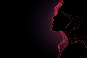 Neon line art of woman’s profile with glowing red outline