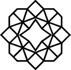 Intricate geometric mandala design with sharp angular patterns and vibrant color accents perfect for decorative and artistic applications