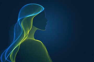 Neon line art of elegant woman's profile in abstract glow