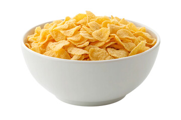Crispy golden corn flakes in white bowl perfect for breakfast, a healthy and delicious start to the day