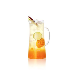 Isolated tropical mango sparkling beverage in clear jug