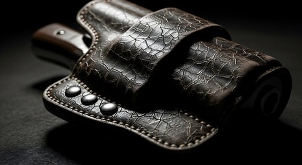 Close-up of a Textured Leather Gun Holster with a Revolver