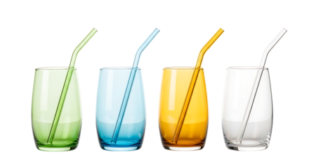Colorful glass with straw isolated on transparent background, a refreshing and vibrant drinkware collection, perfect for enjoying beverages in style, showcasing a spectrum of hues and adding a playful