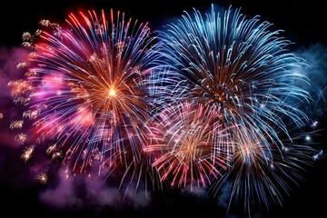 Vivid fireworks light up the night sky