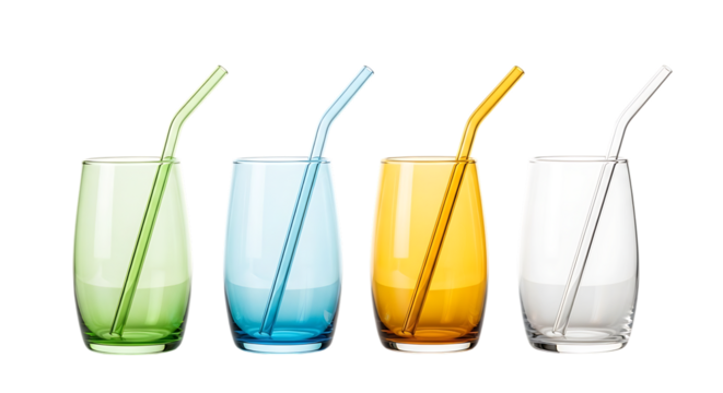 Colorful glass with straw isolated on transparent background, a refreshing and vibrant drinkware collection, perfect for enjoying beverages in style, showcasing a spectrum of hues and adding a playful