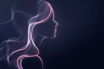 Obraz premium Neon line art of woman's profile with glowing abstract outlines
