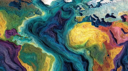 Colorful abstract artistic map of world continents and oceans