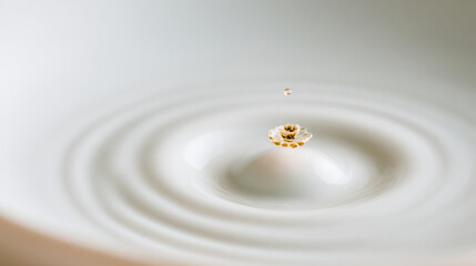 closeup shot of single coffee droplet falling into pristine white cup creating mesmerizing ripple effect