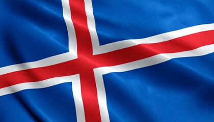 Waving Icelandic Flag with Textured Fabric